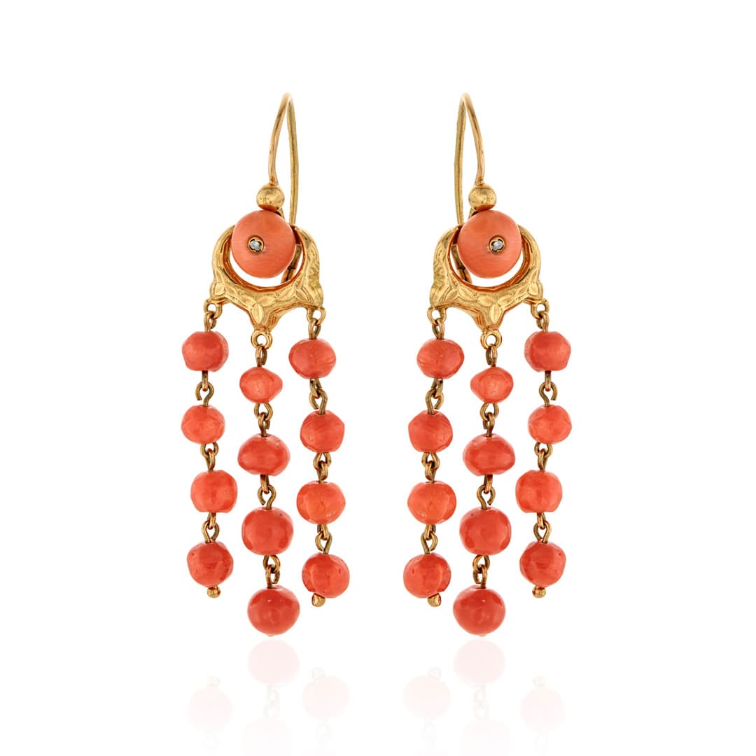 Estate Collection Coral and Diamond Dangle Earrings 0