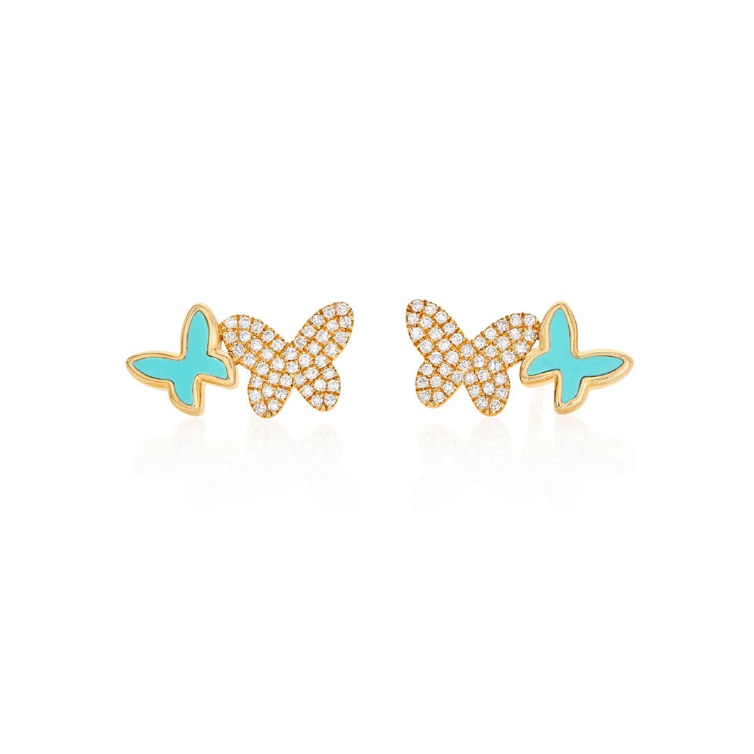 Turquoise and Diamond Double Butterfly Stud Earrings