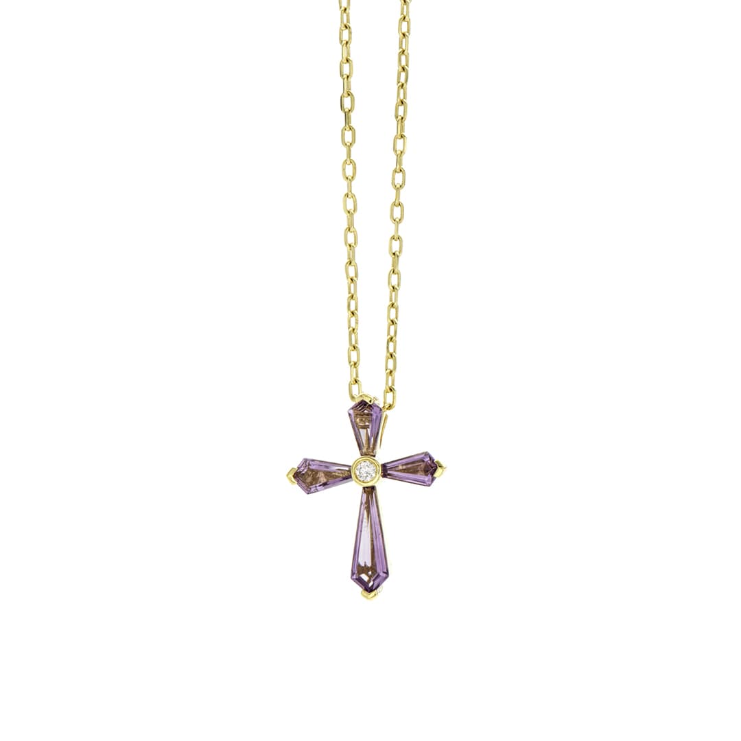 Charles Krypell Amethyst and Diamond Cross Necklace 0