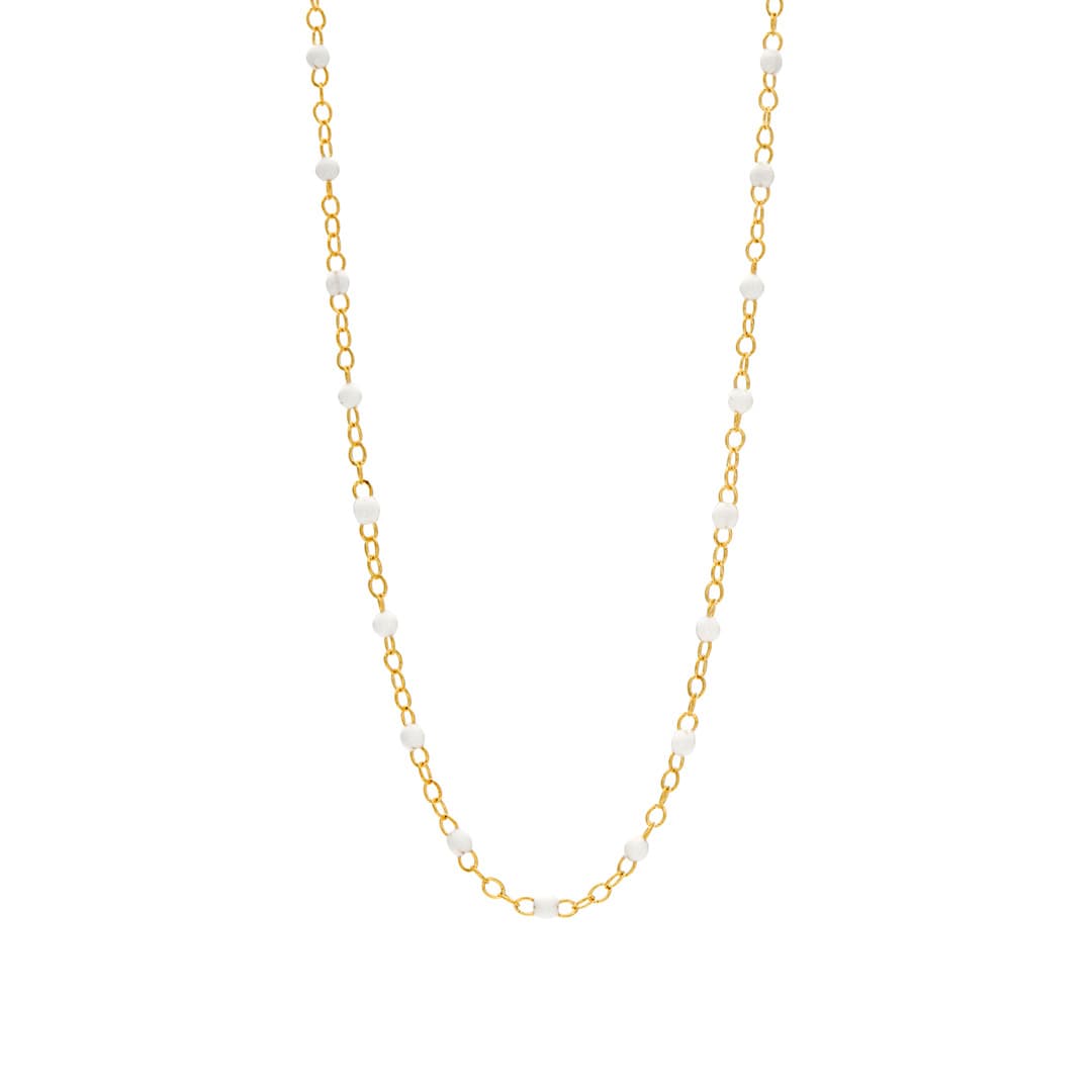 Dainty Gold Chain Necklace with White Enamel Beads