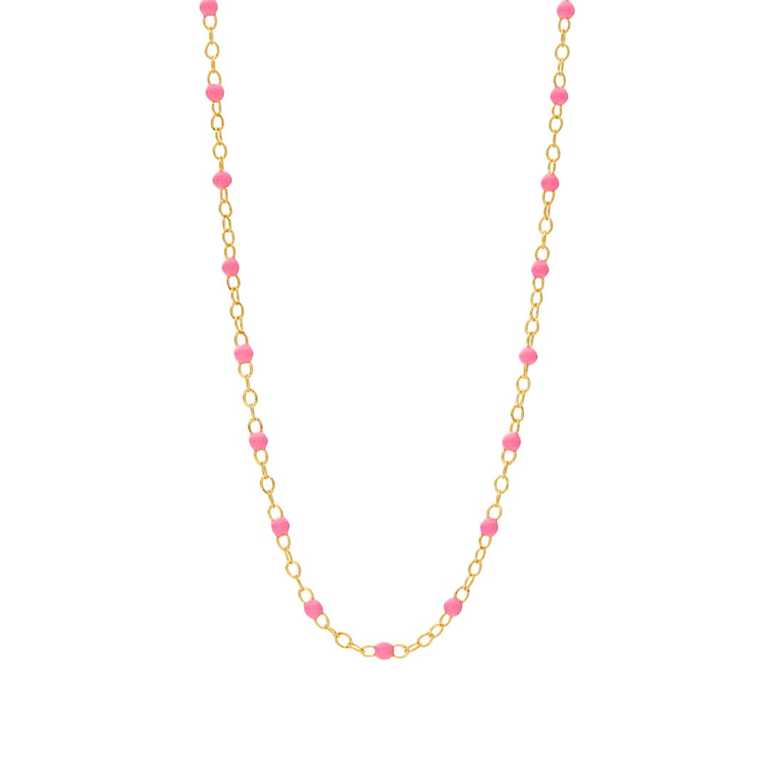 Dainty Gold Chain Necklace with Pink Enamel Beads