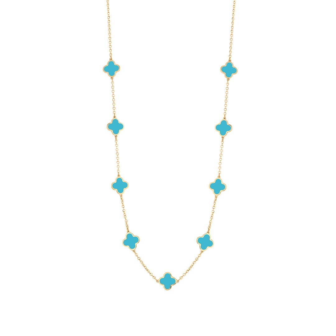 Clover Station Necklace in Yellow Gold with Turquoise