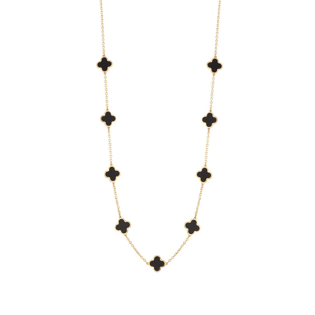 Clover Station Necklace in Yellow Gold with Black Onyx