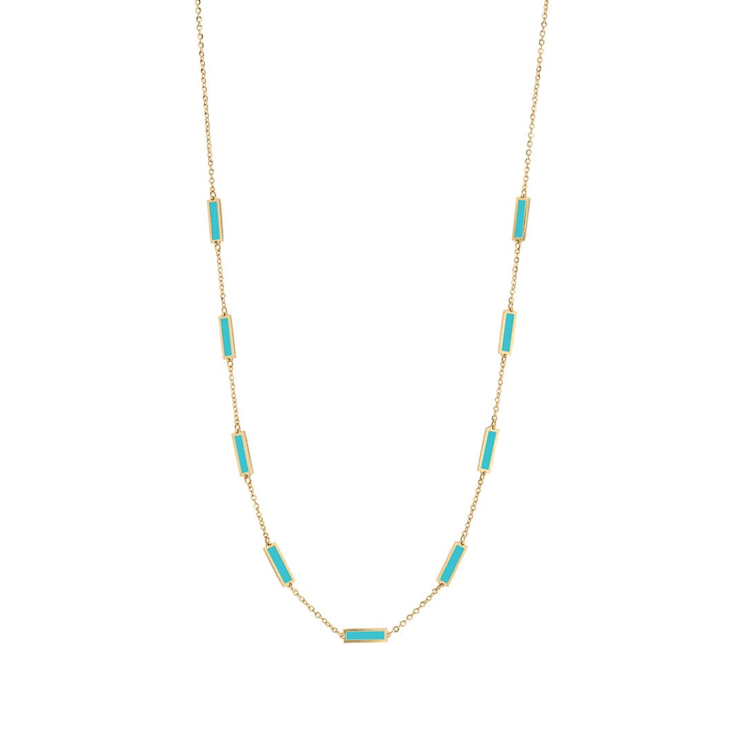 Bar Station Necklace in Yellow Gold with Turquoise 