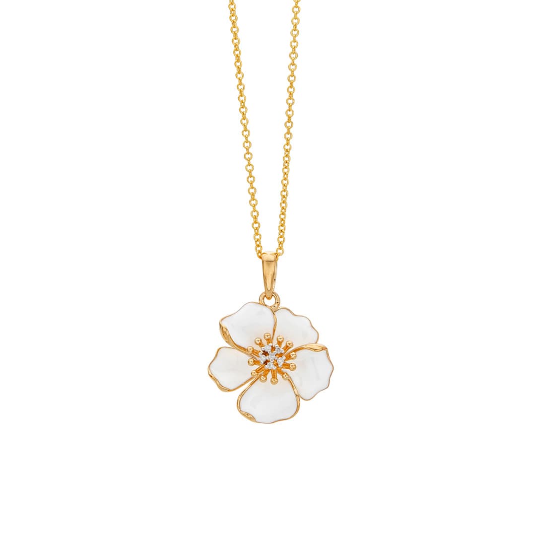 White Enamel and Diamond Flower Necklace