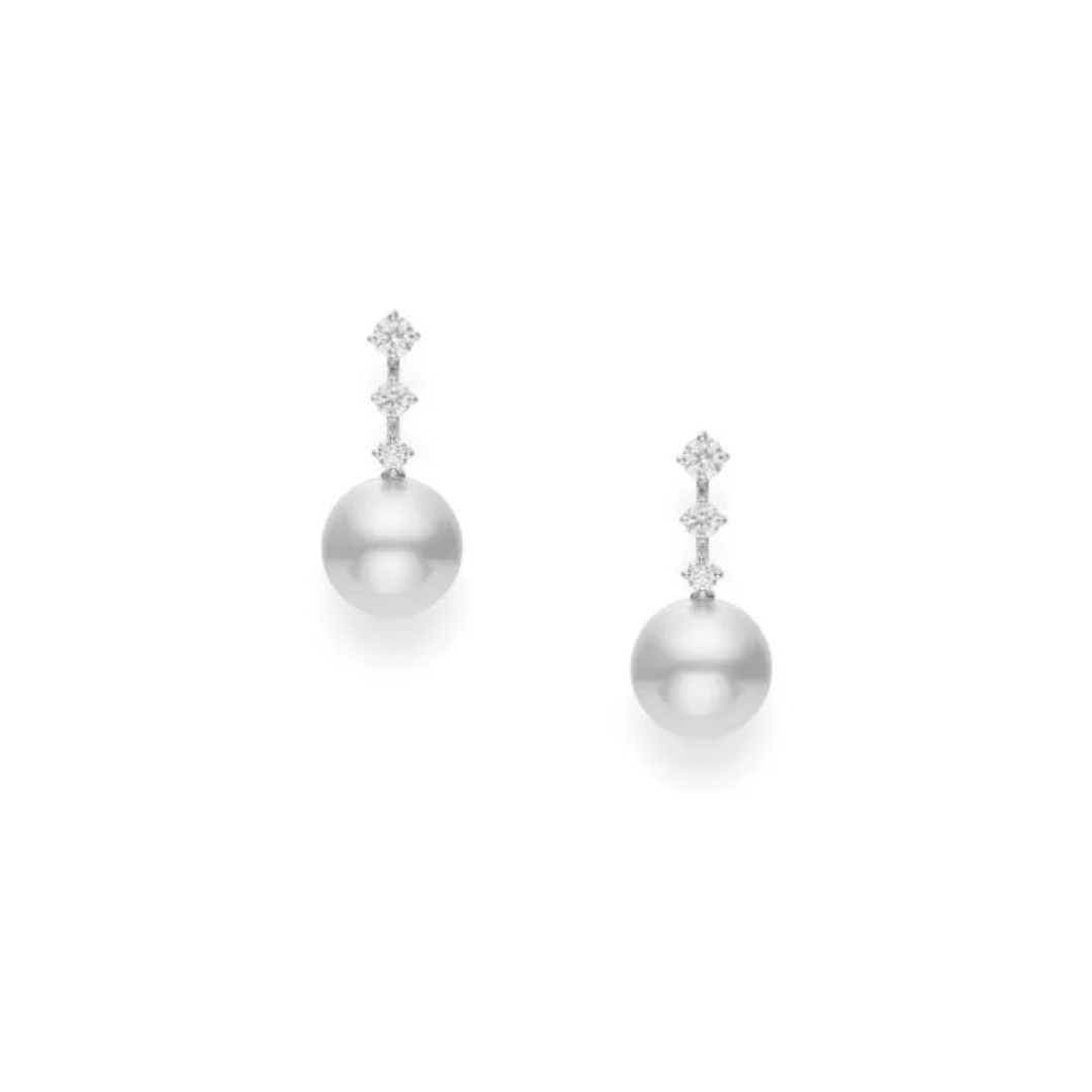 Mikimoto 11mm A White South Sea Cultured Pearl and Diamond Drop Earrings