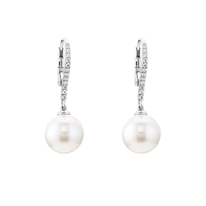 Pearl, Diamond & Gold Drop Earrings