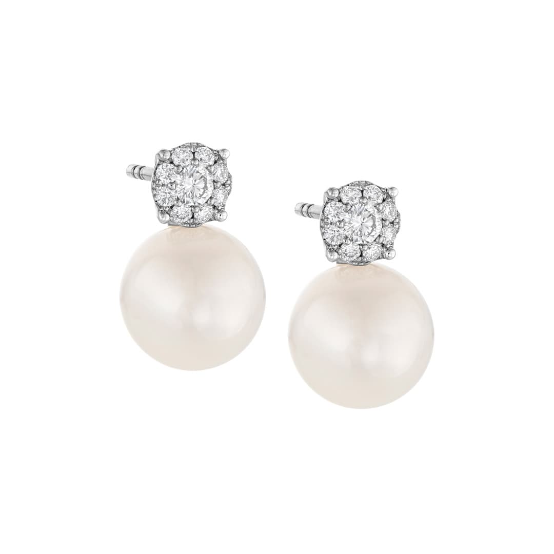 Diamond Cluster and Freshwater Pearl Duo Stud Earrings 0