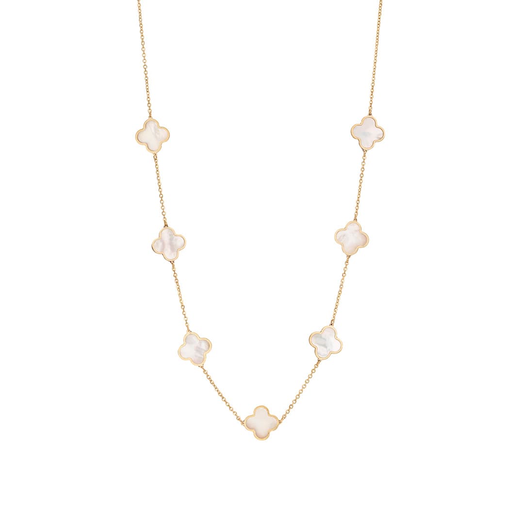 10mm Clover Station Necklace in Yellow Gold with Mother of Pearl