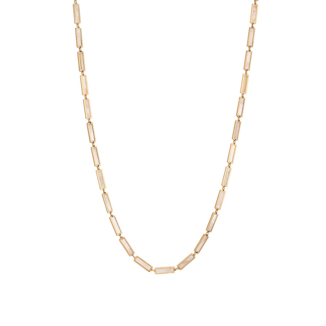 Bar Link Necklace in Yellow Gold with Mother of Pearl