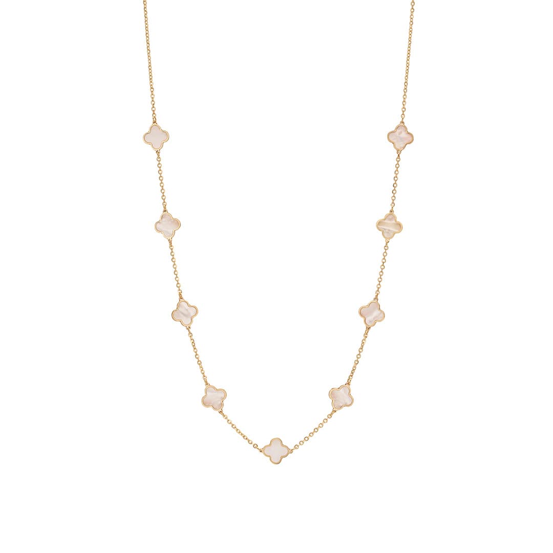 7mm Clover Station Necklace in Yellow Gold with Mother of Pearl
