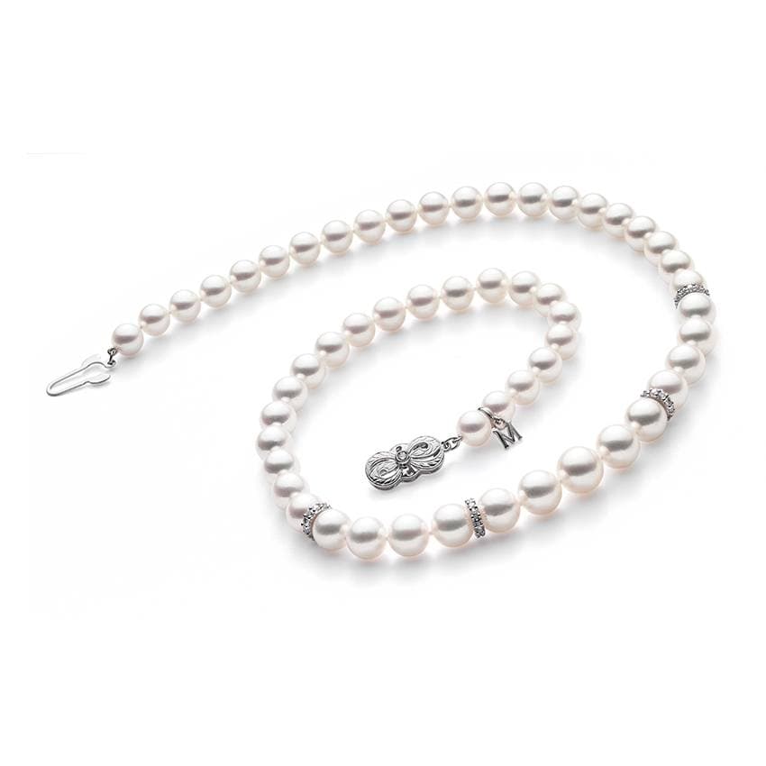 Mikimoto 9-7mm A1 Akoya Pearl Strand Necklace with Diamond Rondells 0