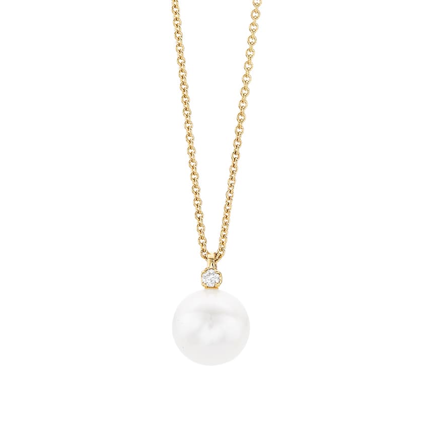 7mm Pearl & Round Diamond Pendant Necklace 0
