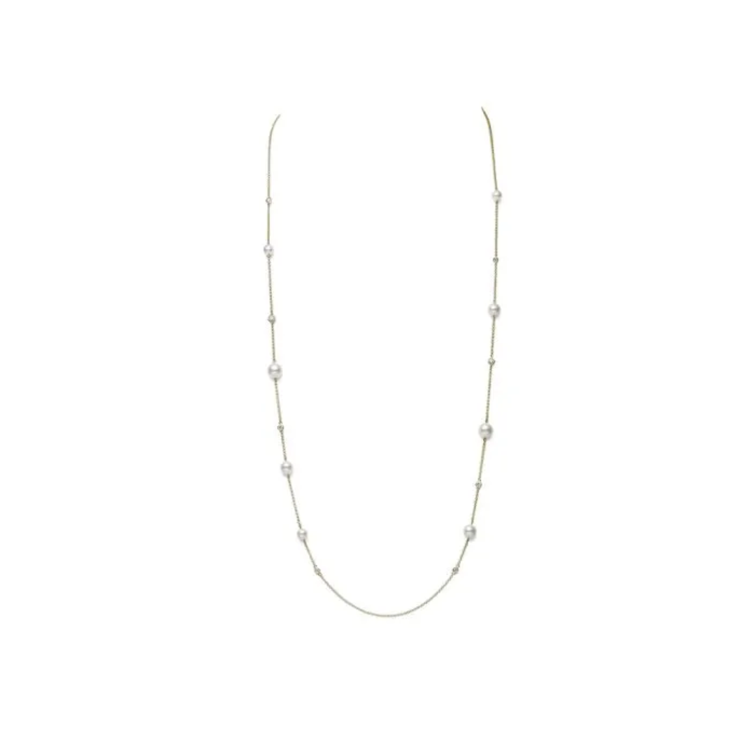 Mikimoto A Akoya Cultured Pearl and Diamond Station Necklace 0