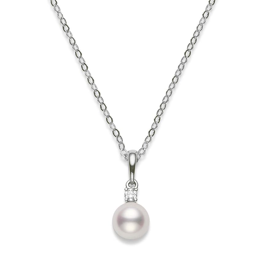 Mikimoto 7.5-7mm A Pearl Pendant Necklace with Single Diamond 0