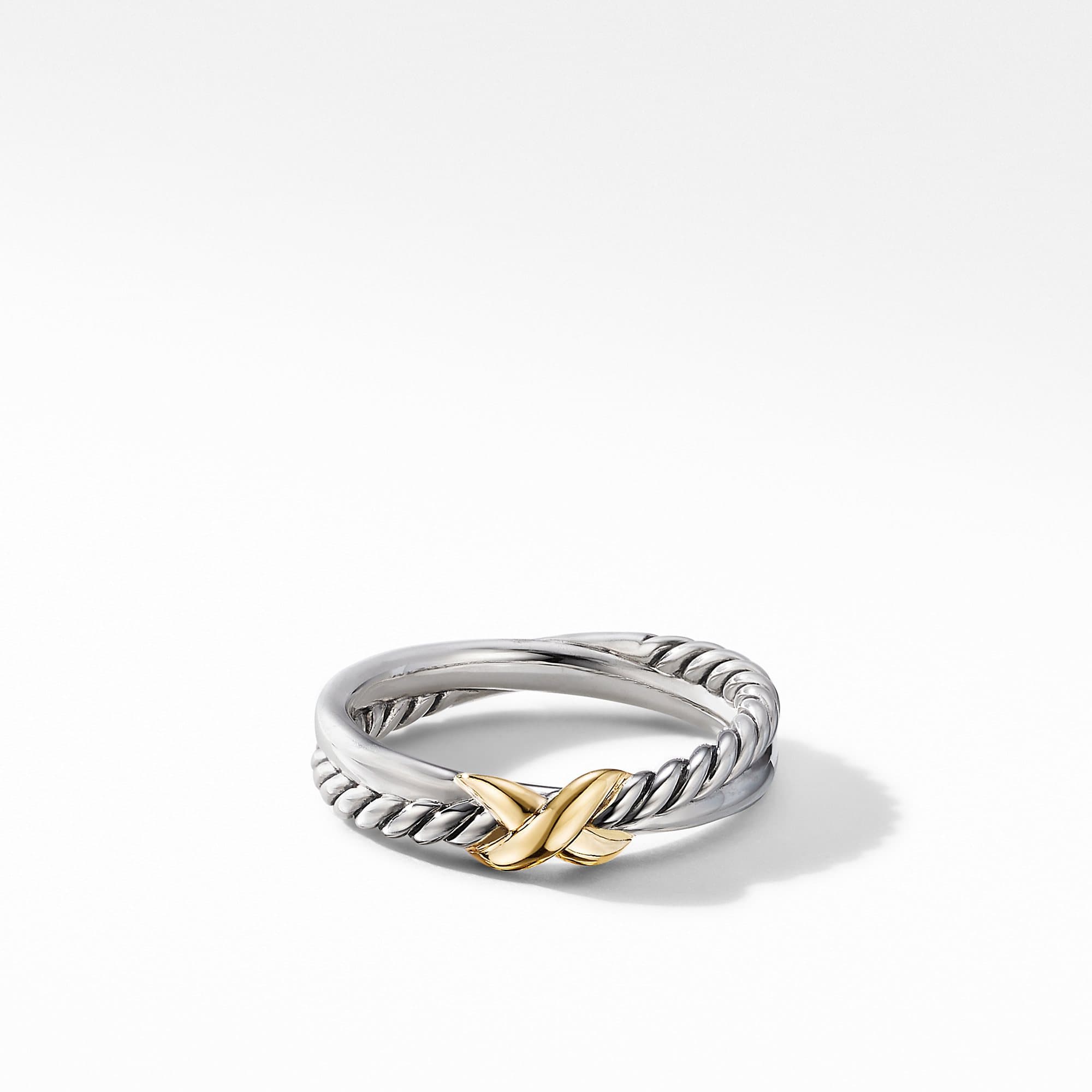 David Yurman Petite X Ring in Sterling Silver with 18k Yellow Gold, size 7