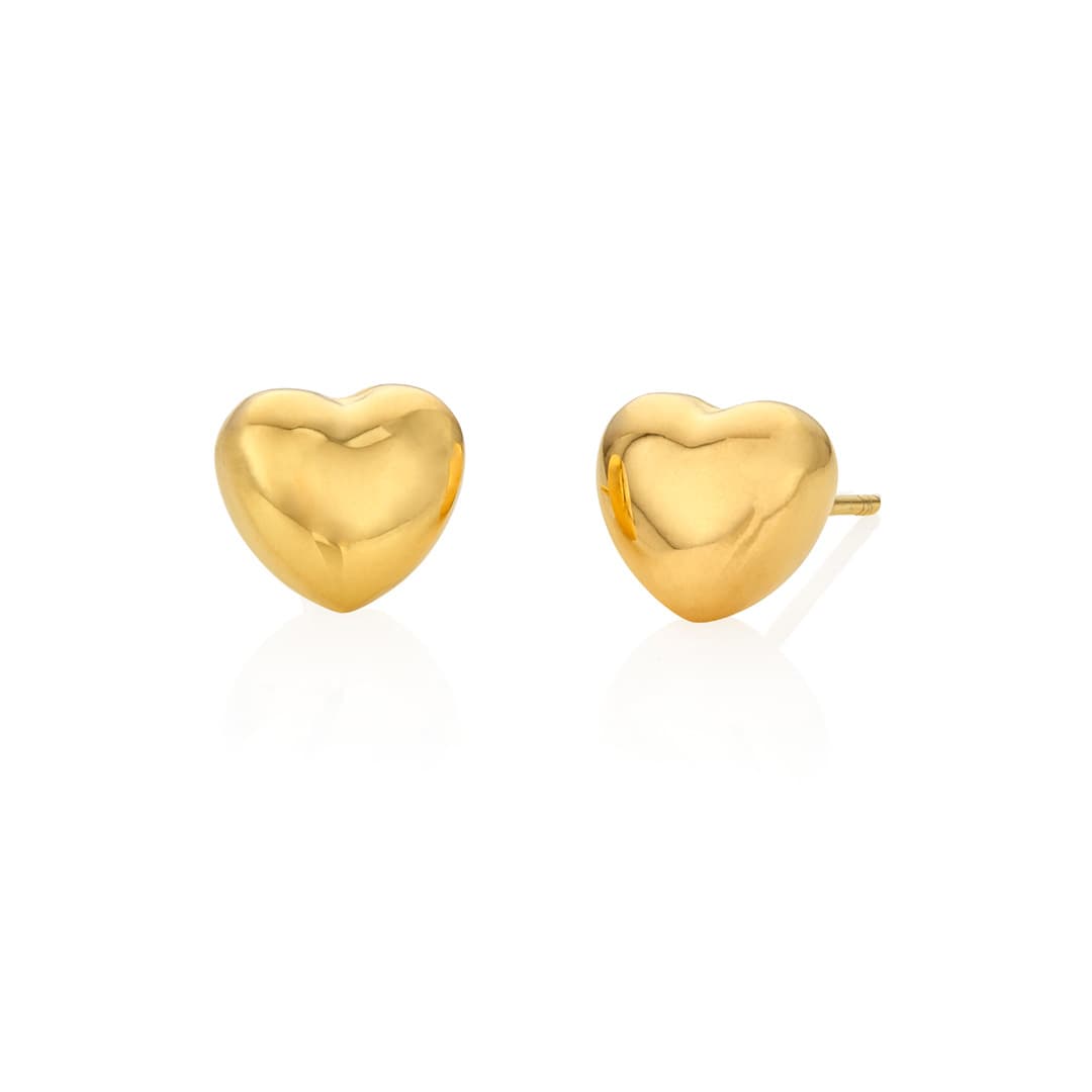 Yellow Gold Plated Puffed Heart Stud Earrings 0