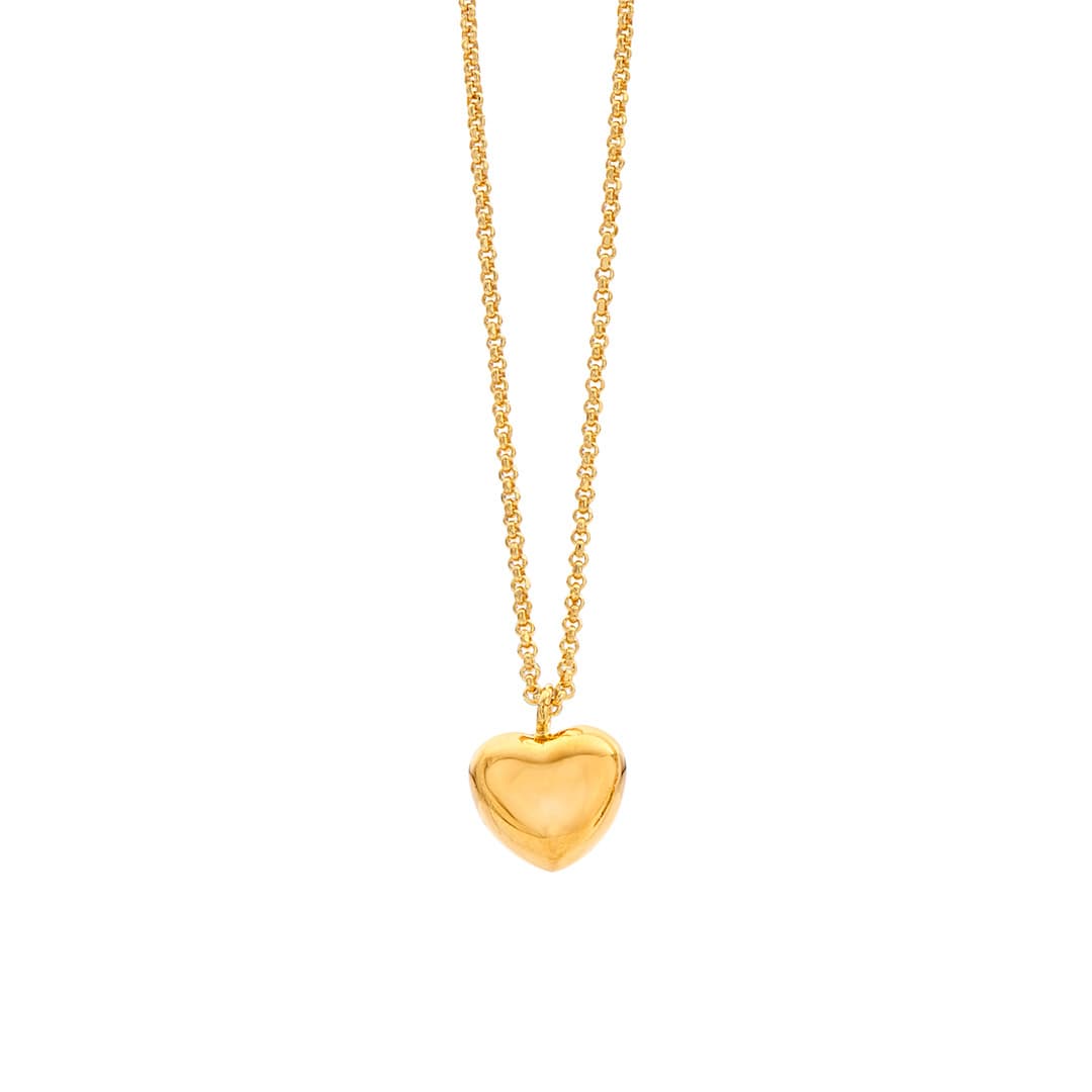 Yellow Gold Plated Puffed Heart Pendant Necklace