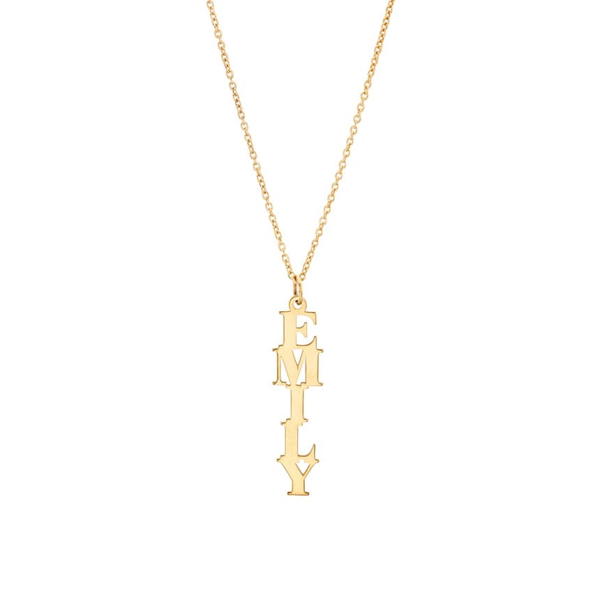 Yellow Gold Plated Vertical Monogram Pendant Necklace