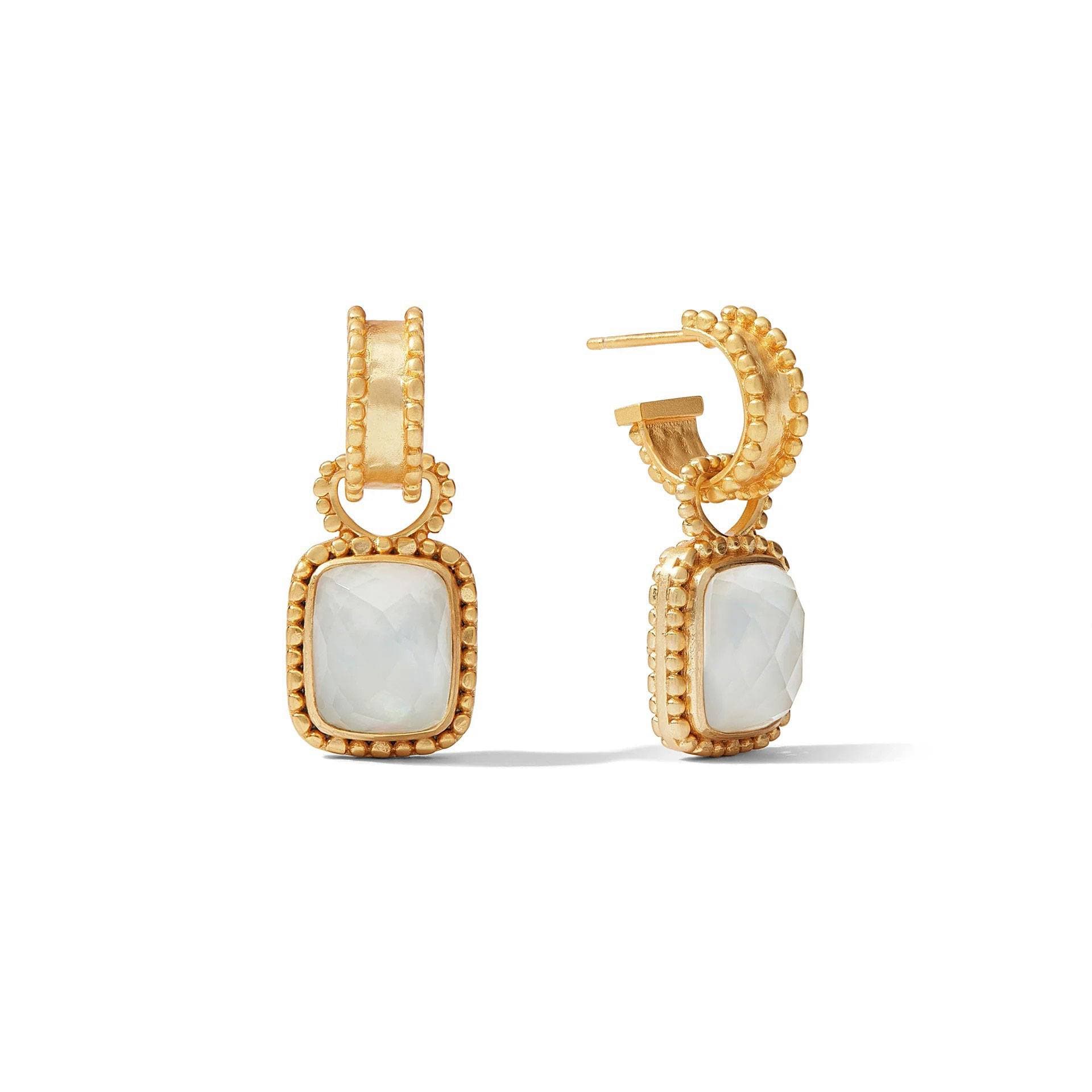 Julie Vos Iridescent Clear Crystal Marbella Hoop & Charm Earrings 0