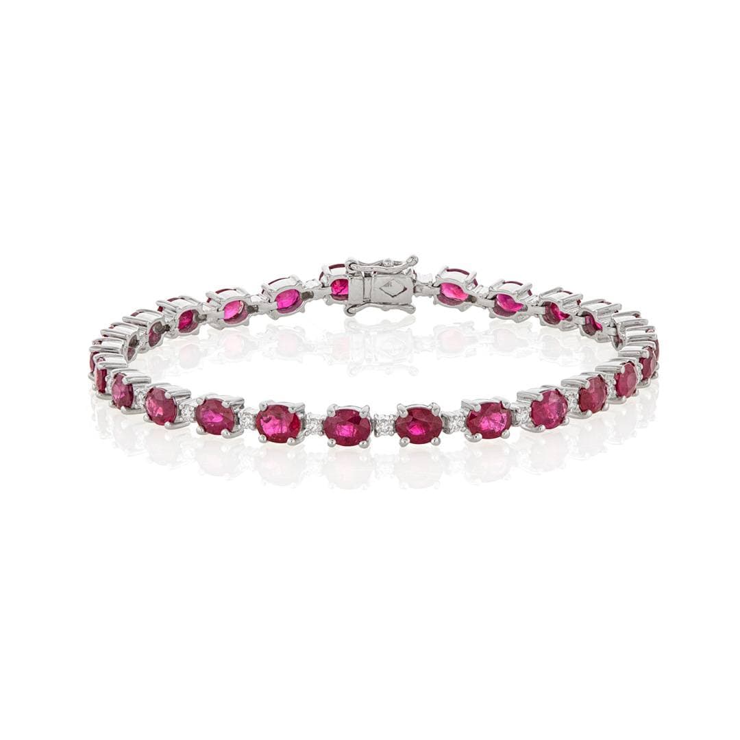 Oval Shaped Ruby Bracelet with Round Diamonds