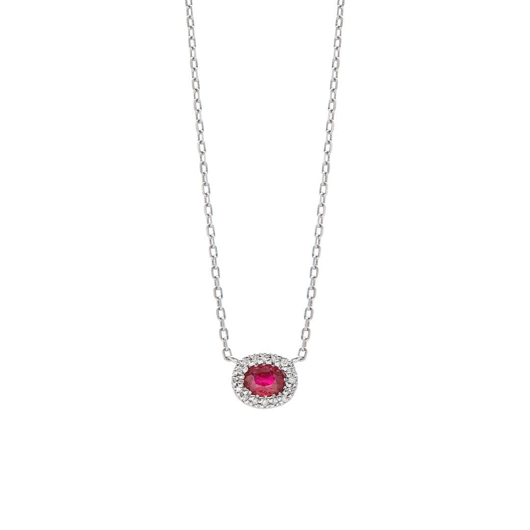 Oval Diamond Halo Gemstone Pendant Necklace