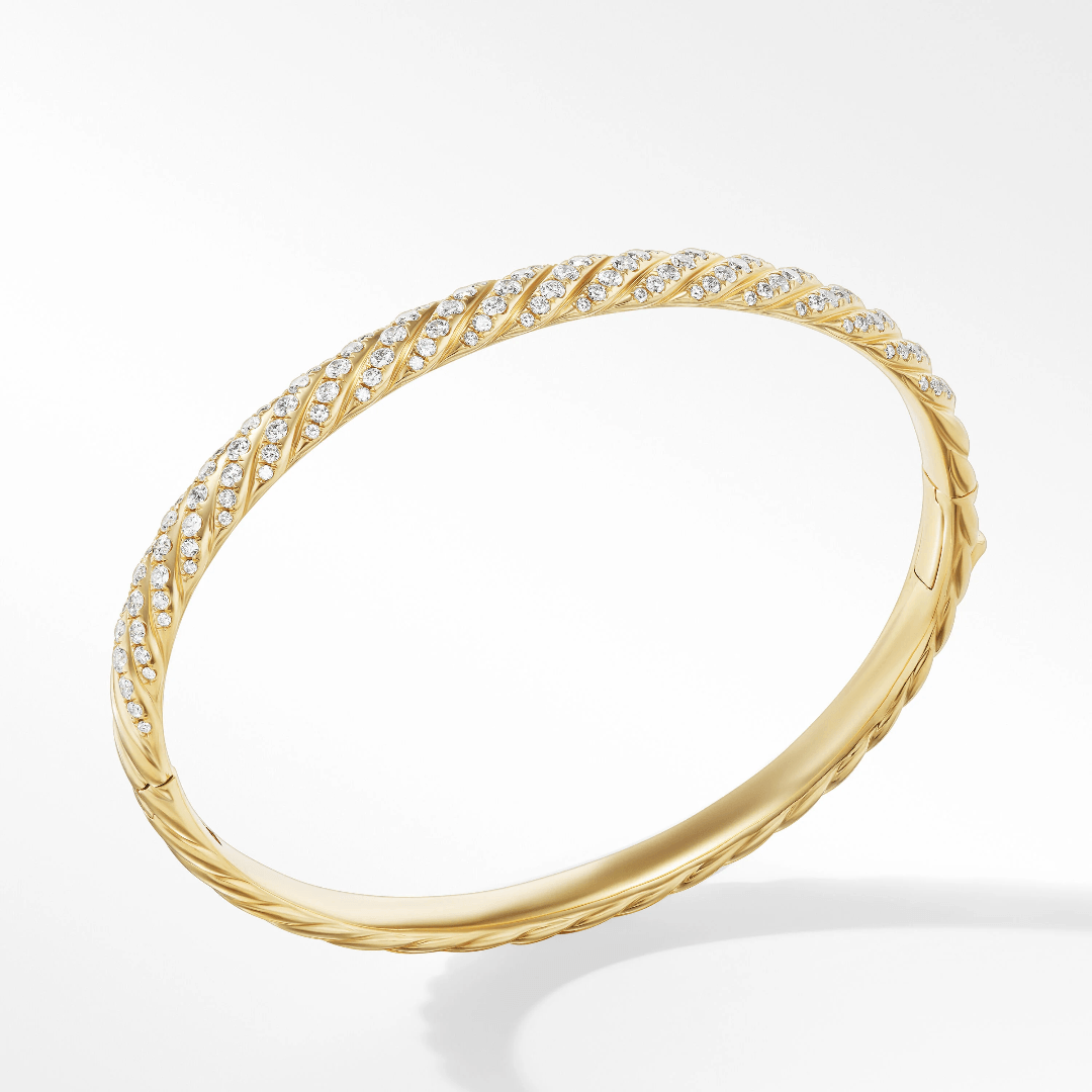 David Yurman Sculpted Cable 6mm Bangle in Yellow Gold with Diamonds, size medium 0