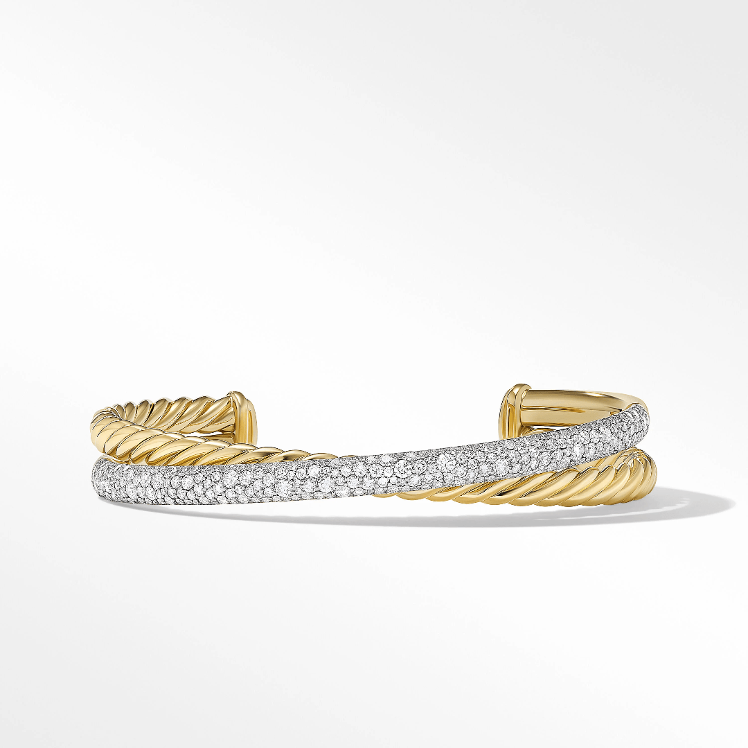 David Yurman Crossover Collection Pave Two Row Cuff in Yellow Gold with Diamonds 0