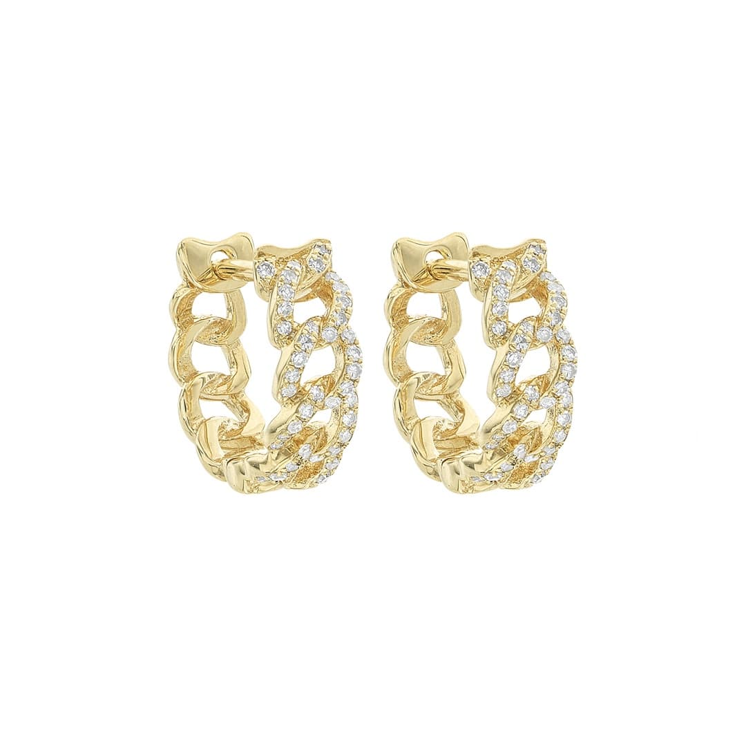Yellow Gold & Diamond Curb Link Huggie Hoop Earrings