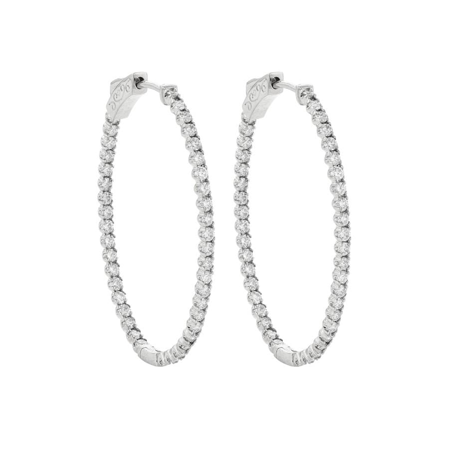 2.02 CTW Oval In and Out White Gold Diamond Hoop Earrings