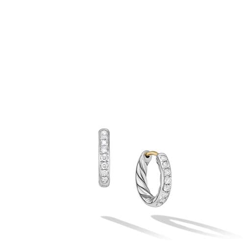 David Yurman Petite Pave 13mm Cable Hoop Earrings with Diamonds