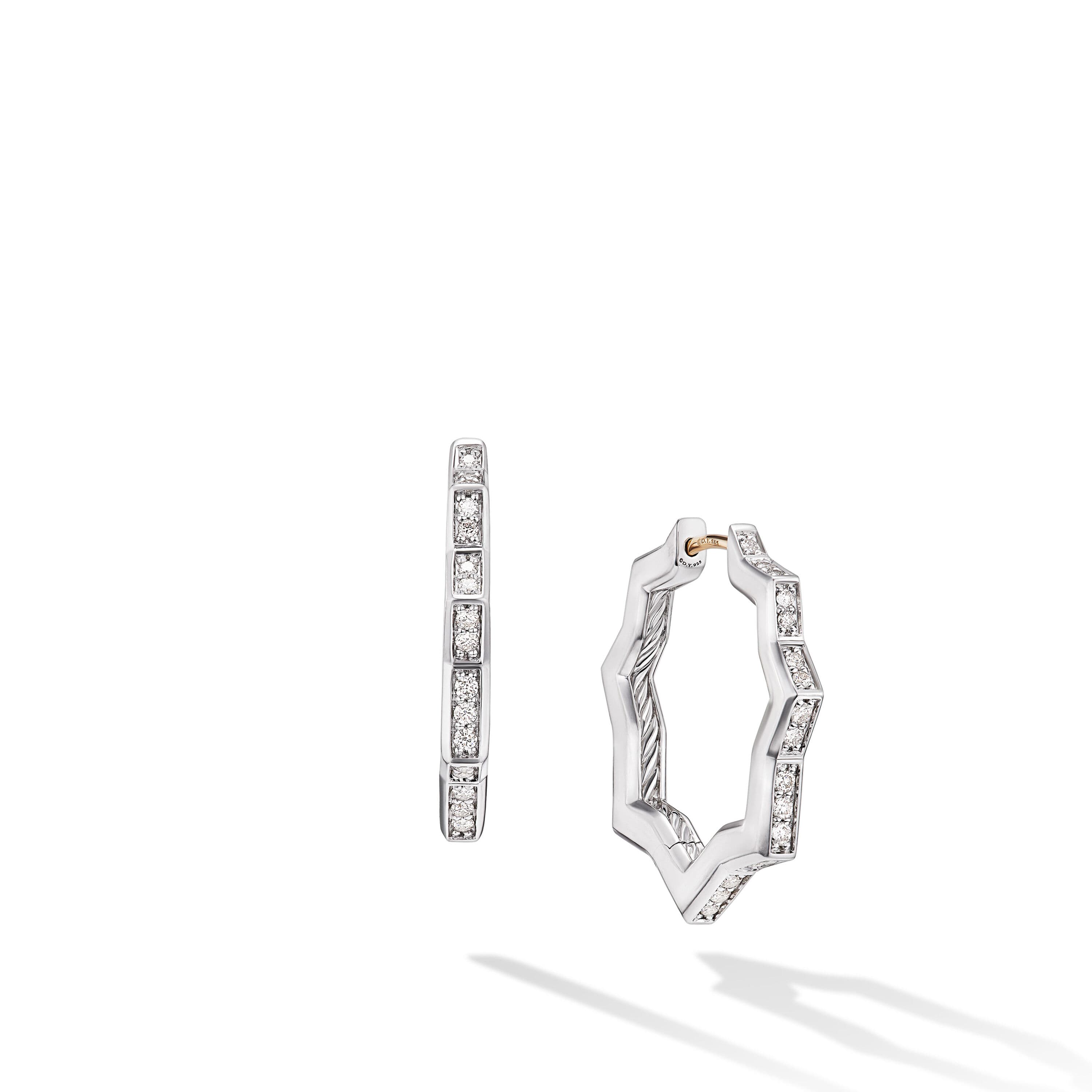 David Yurman Zig Zag Stax Sterling Silver Diamond Hoop Earrings, 22.8mm