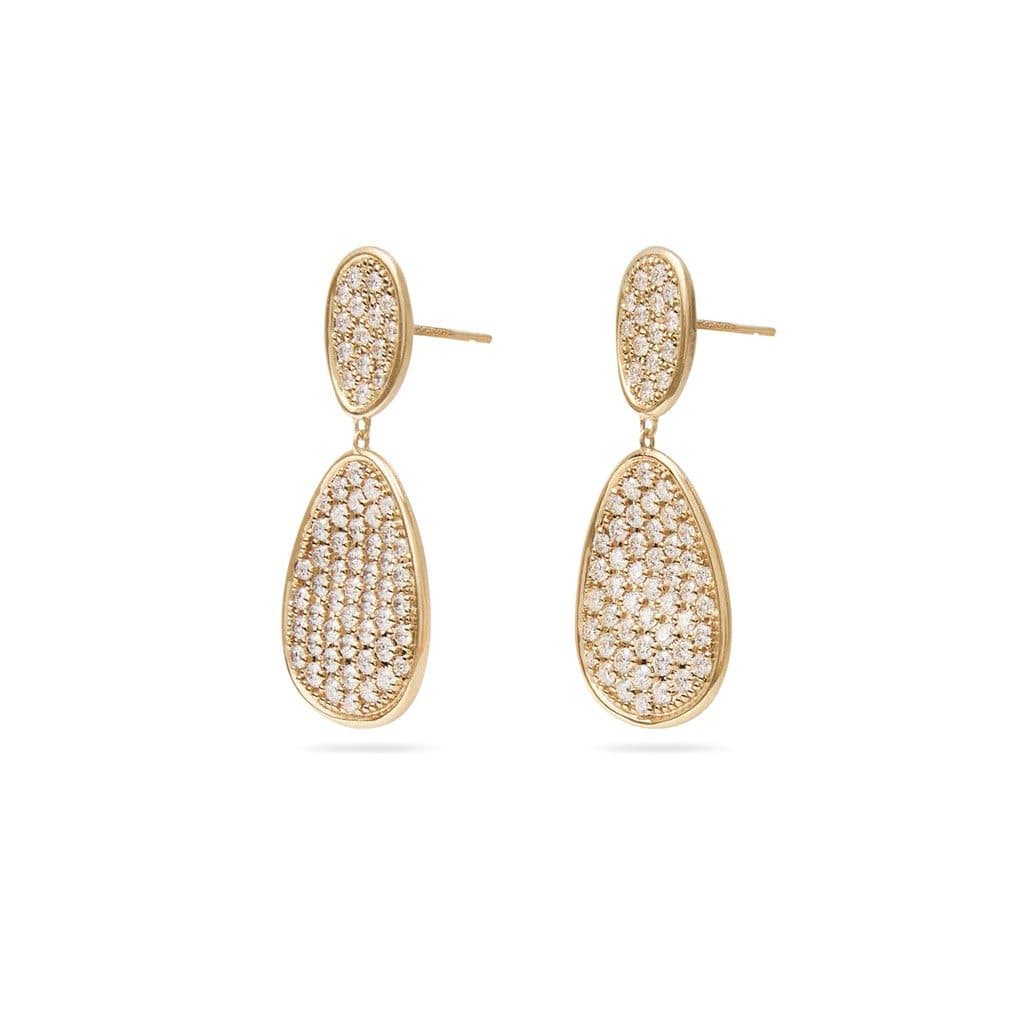 Marco Bicego Lunaria Collection 18K Yellow Gold and Diamond Pave Small Double Drop Earrings 2