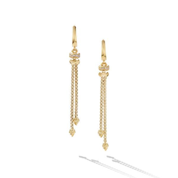 David Yurman Zig Zag Stax Chain Drop Earrings in 18K Yellow Gold with Diamonds 0