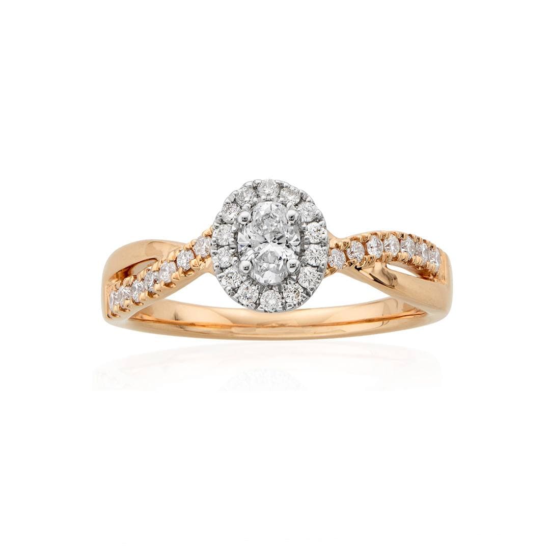 Rose Gold 0.50 CTW Oval Diamond Halo Engagement Ring 0