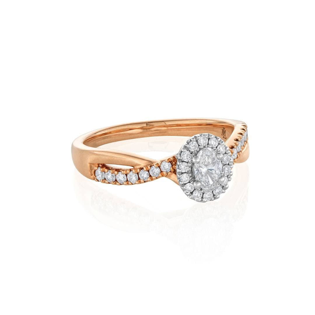 Rose Gold 0.75 CTW Oval Diamond Halo Engagement Ring