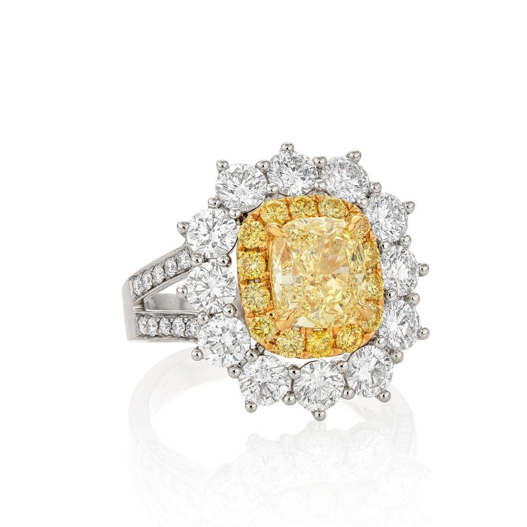 Cushion Halo Engagement Ring with 2.01 CT Fancy Yellow Center Diamond 2