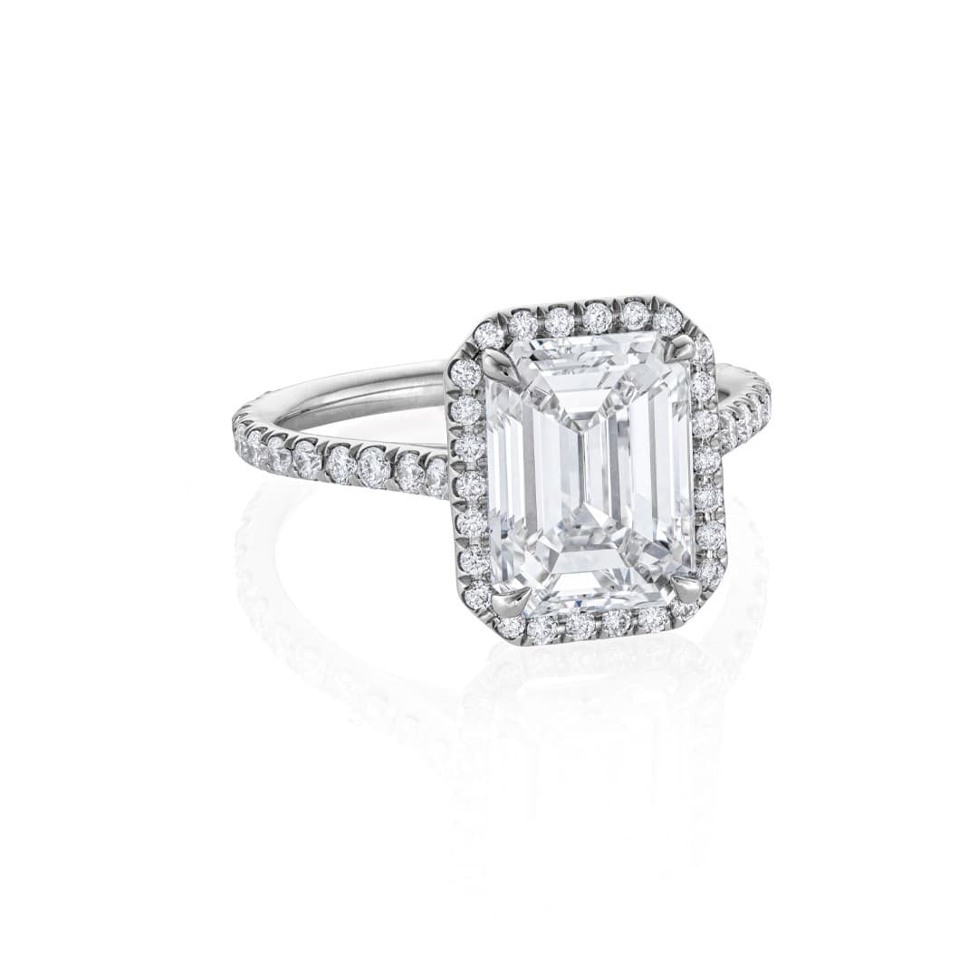 3.50 CT Emerald Cut Diamond Engagement Ring with Round Diamond Halo 1