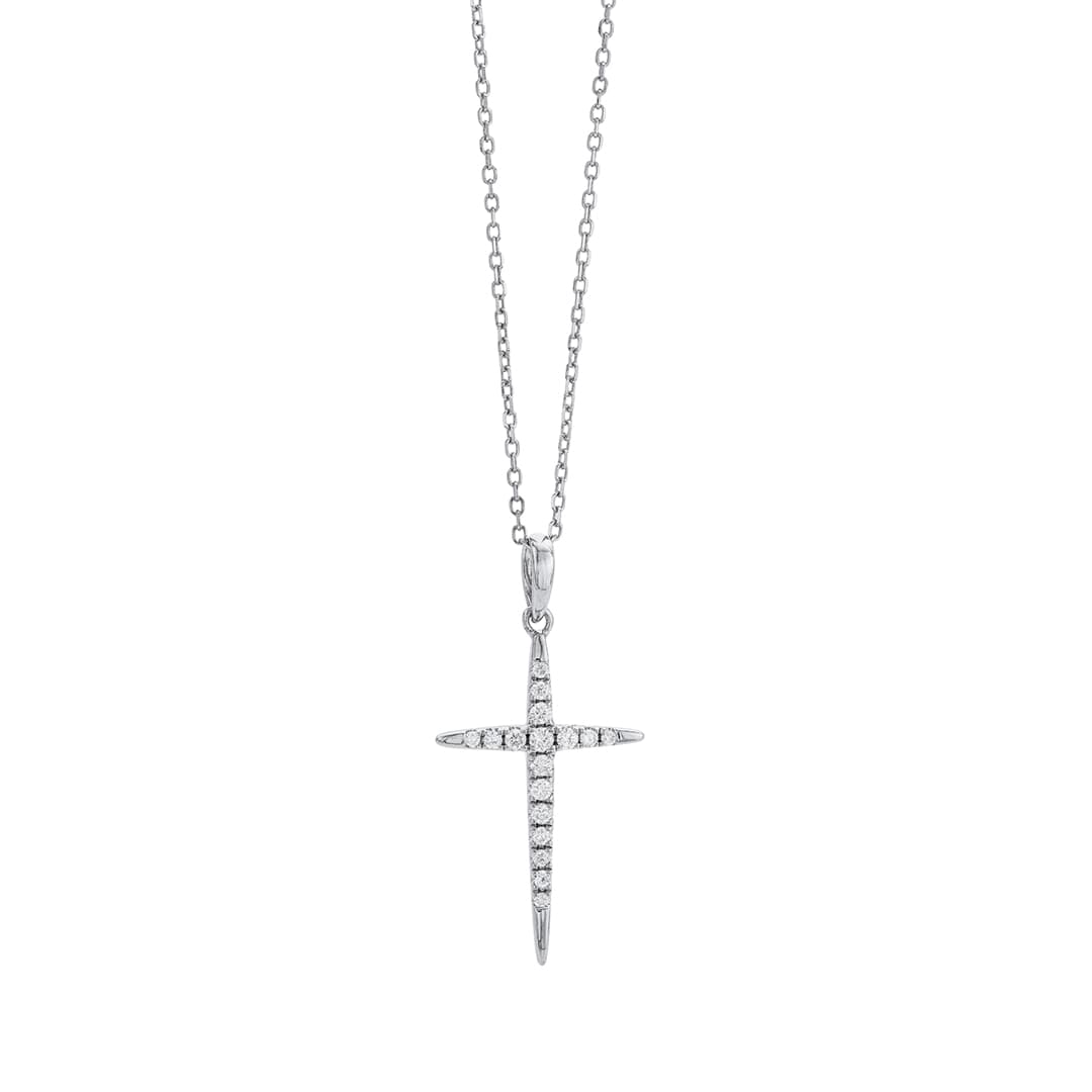 Delicate Round Diamond Cross Necklace