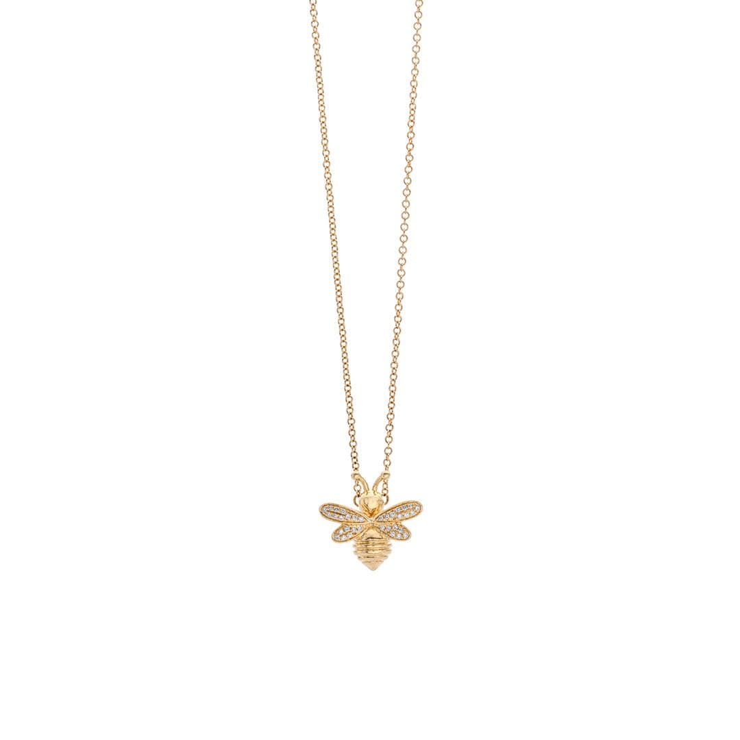 Diamond Accented Yellow Gold Bee Necklace