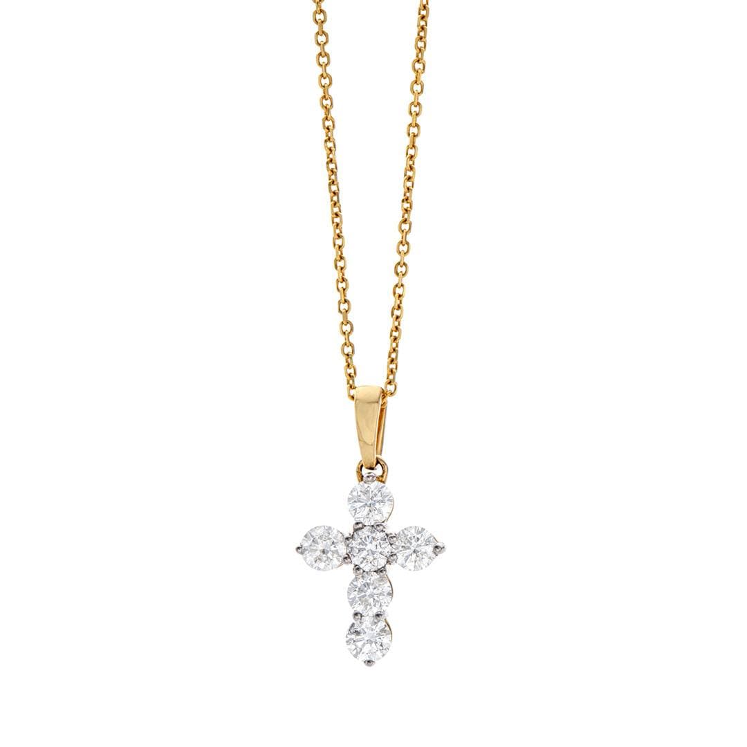 Six-Diamond Yellow Gold Cross Pendant Necklace 0