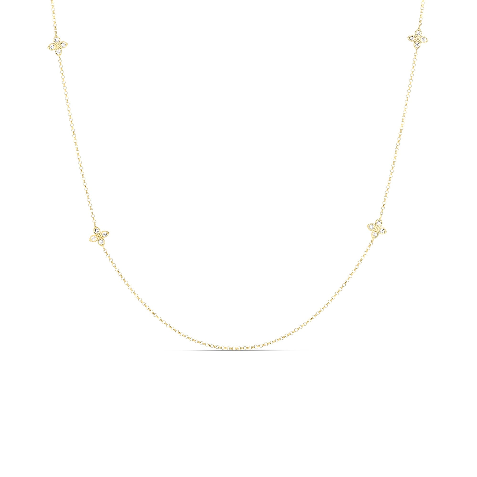 Roberto Coin Love by the Inch Yellow Gold Diamond Station Necklace