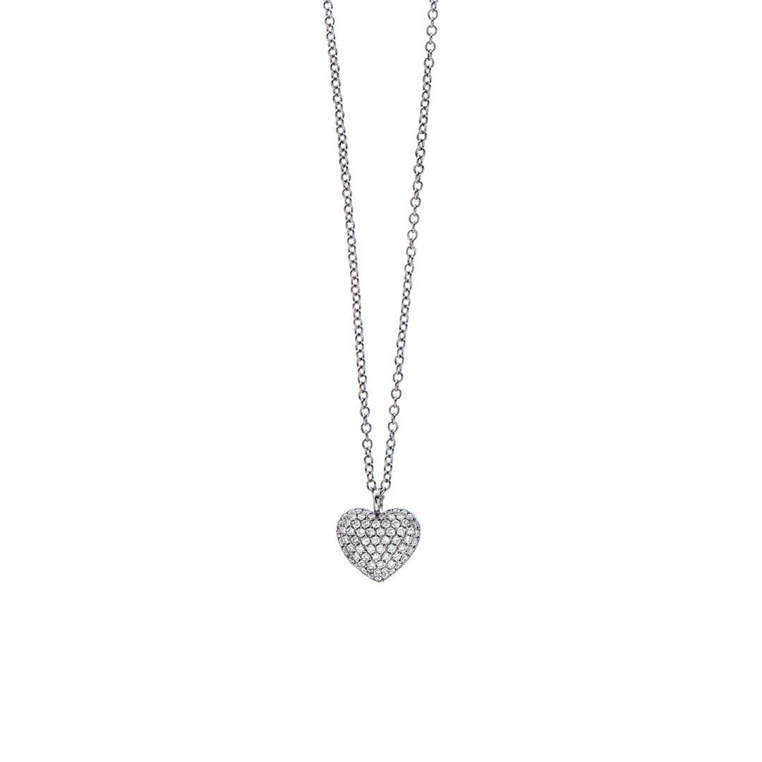 Pave Diamond Puff Heart Pendant Necklace