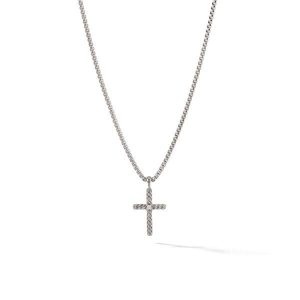 David Yurman Classic Cable Cross Necklace in Sterling Silver with Center Diamond