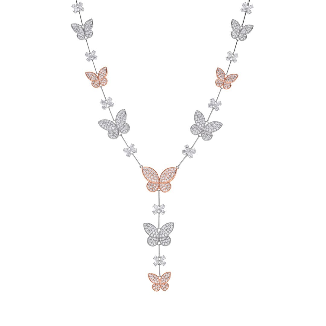 Butterfly and Flower Station Y Necklace