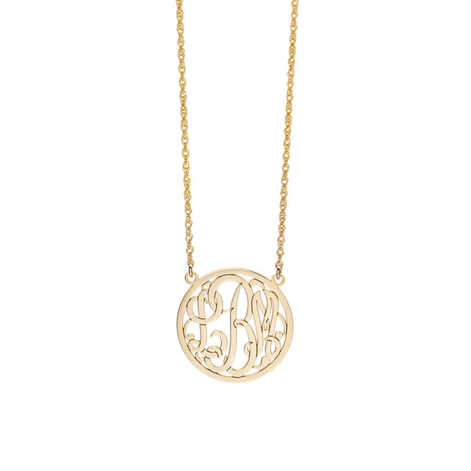 20mm Gold Circle Monogram Pendant Necklace