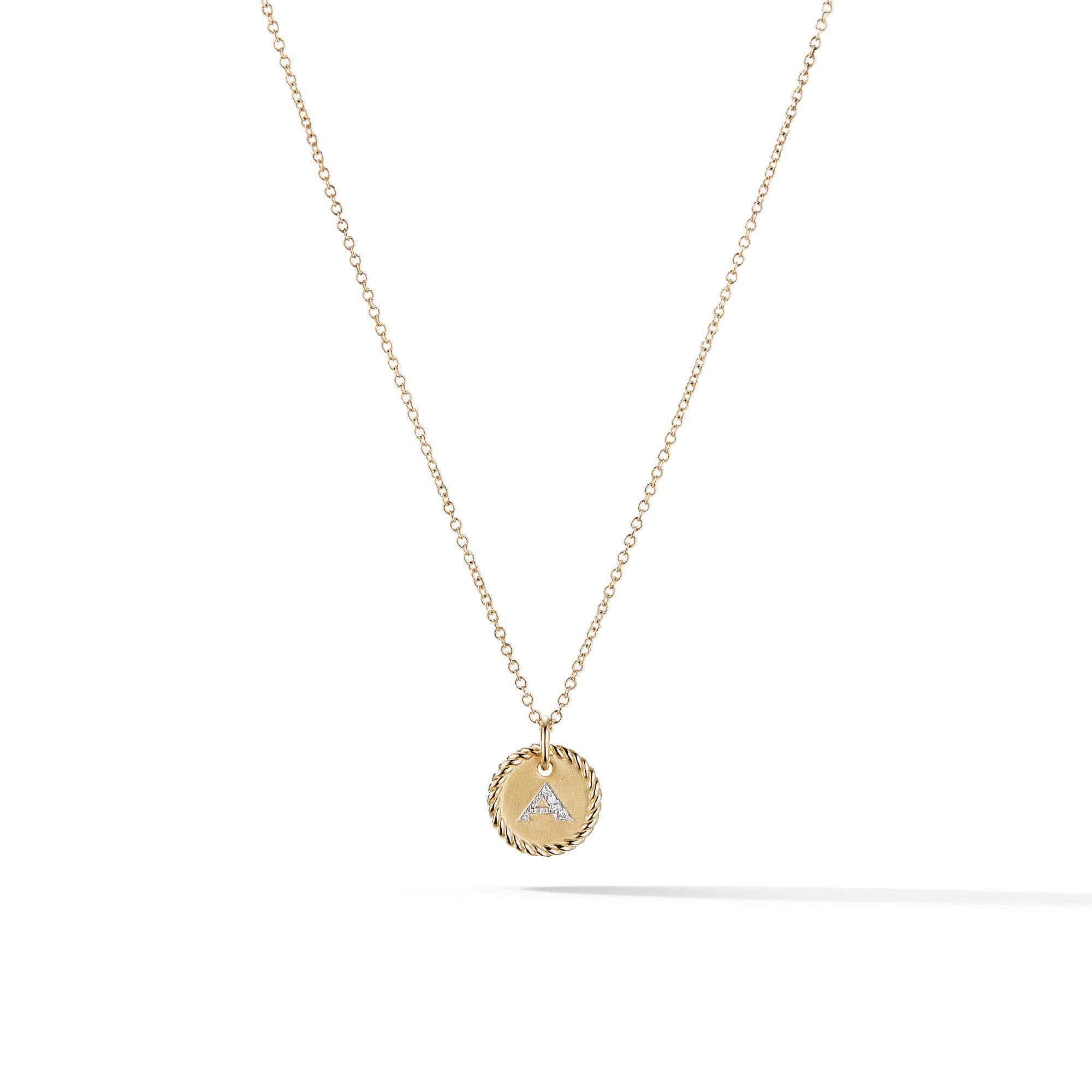 David Yurman A Initial Charm Necklace in 18k Yellow Gold with Diamonds