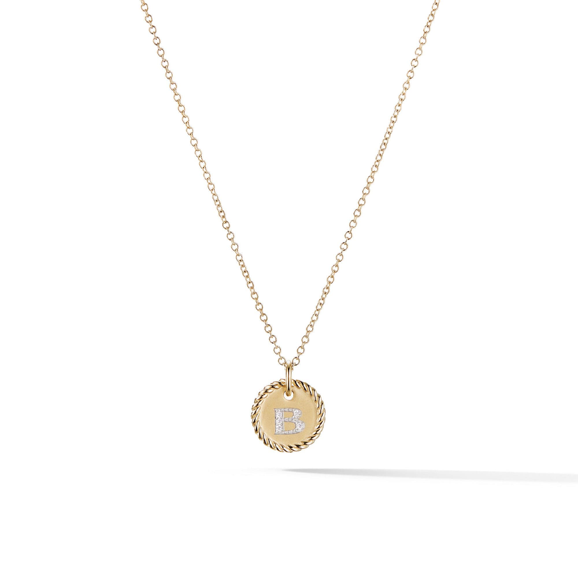 David Yurman B Initial Charm Necklace in 18k Yellow Gold with Diamonds