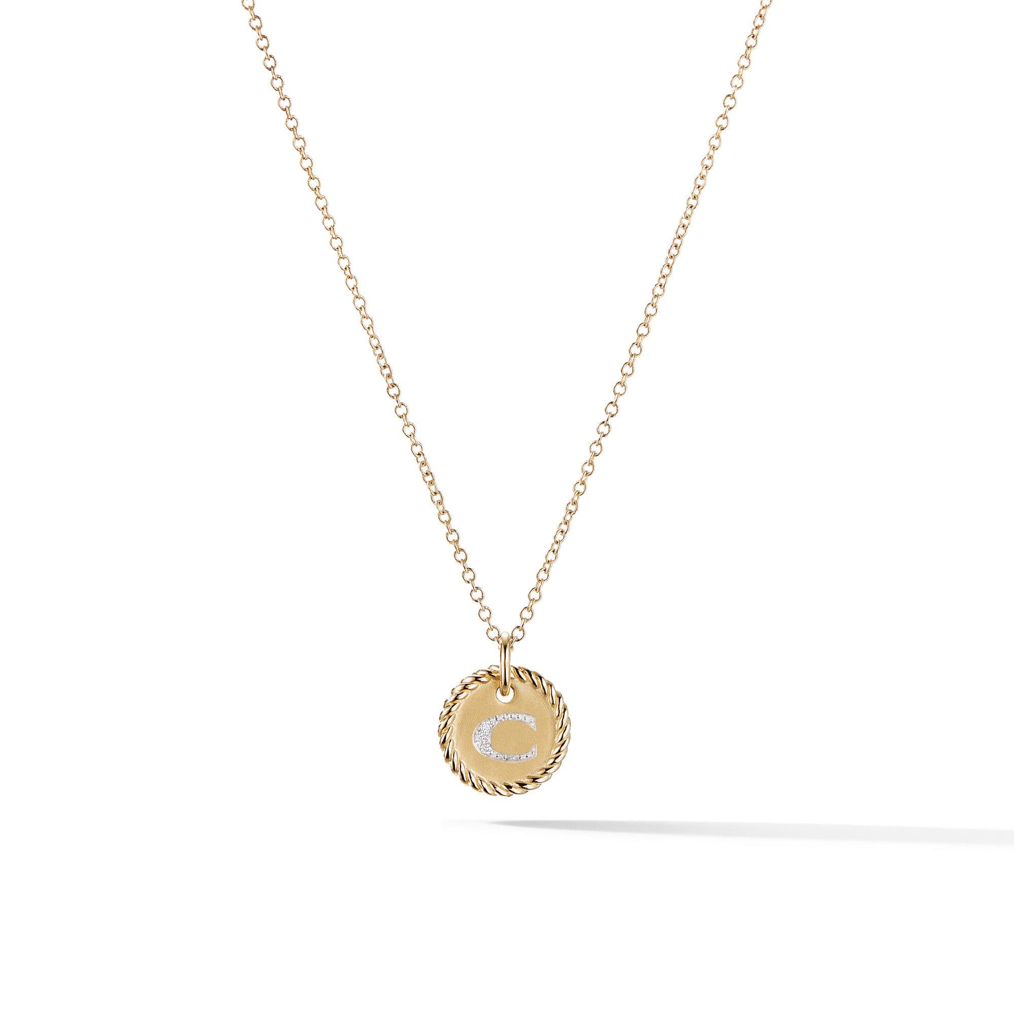 David Yurman C Initial Charm Necklace in 18k Yellow Gold with Diamonds