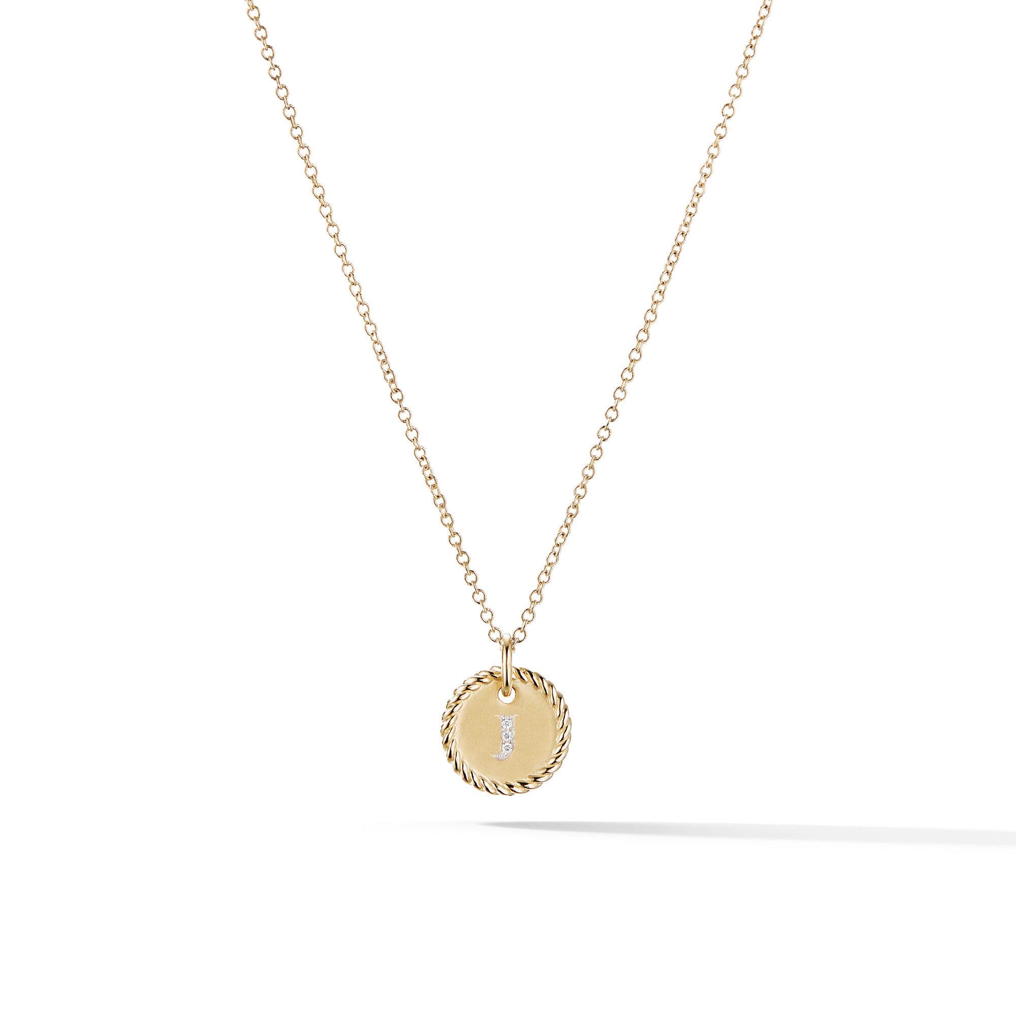 David Yurman J Initial Charm Necklace in 18k Yellow Gold with Diamonds